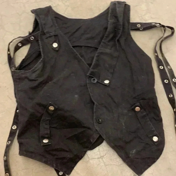 Goth black  denim vest - Picture 3 of 5